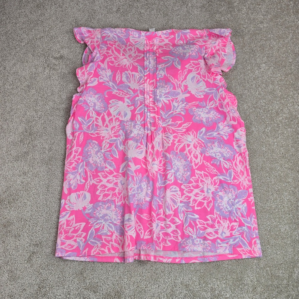 Lilly Pulitzer Golda Top Rousseau Pink Zen Garden Floral Ruffle Top Large NWT - Picture 8 of 9